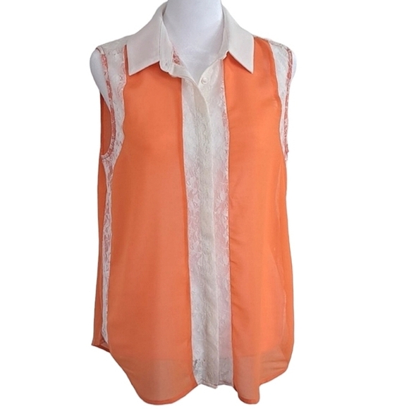 Romeo & Juliet Coutour Blouse Orange with Ivory Lace Details Size Medium - Picture 5 of 12